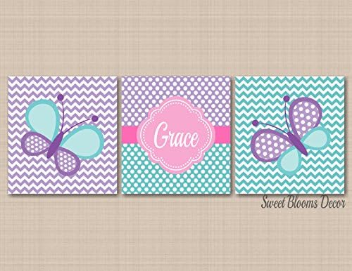 Butterfly Nursery Décor Butterflies Nursery Wall Art,Lavender Purple Teal Pink Butterflies Girl Room Décor Butterflies Chevron Nursery Décor UNFRAMED 3 PRINTS(NOT CANVAS) C520