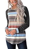 Grace's Secret Women's Long Sleeve T Shirt Casual Striped O Neck Raglan Sleeve Blouse Tops Dark Grey XX-Large