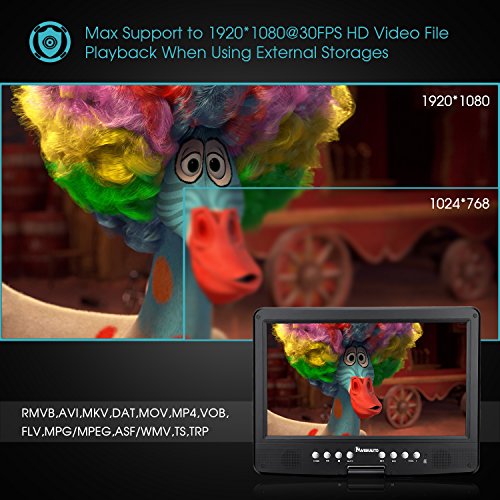 NAVISKAUTO-101-Inch-HD-Portable-DVDCD-Player-with-SD-Card-Slot-USB-Port-and-5-Hour-Built-In-Rechargeable-Battery-270-Swivel-Screen-3m-ACDC-Adapter-and-Car-Headrest-Mount-Case-Black