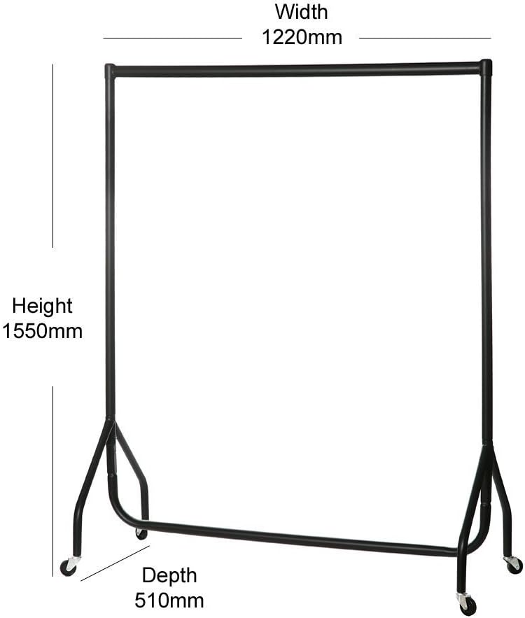 Heavy Duty Clothes Rail Garment Rail 4 ft Long x 5 ft High Metal Hanging Storage Rack, Black, 139 x 49 x 5 cm - Image 3