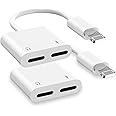 2Pack Dual Lightning iPhone Splitter & Charge Dongle Adapter,[Apple MFi Certified]4 in 1 Audio+Charge+Call+Volume Control Headphones Audio Adapter Compatible with iPhone14/13/12/11/XS/XR/8/7 iPad/iPod