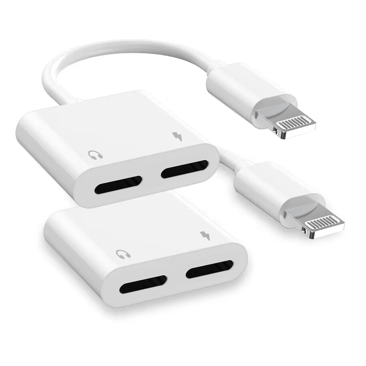 Photo 1 of 2Pack Dual Lightning iPhone Splitter & Charge Dongle Adapter,[Apple MFi Certified]4 in 1 Audio+Charge+Call+Volume Control Headphones Audio Adapter Compatible with iPhone14/13/12/11/XS/XR/8/7 iPad/iPod
