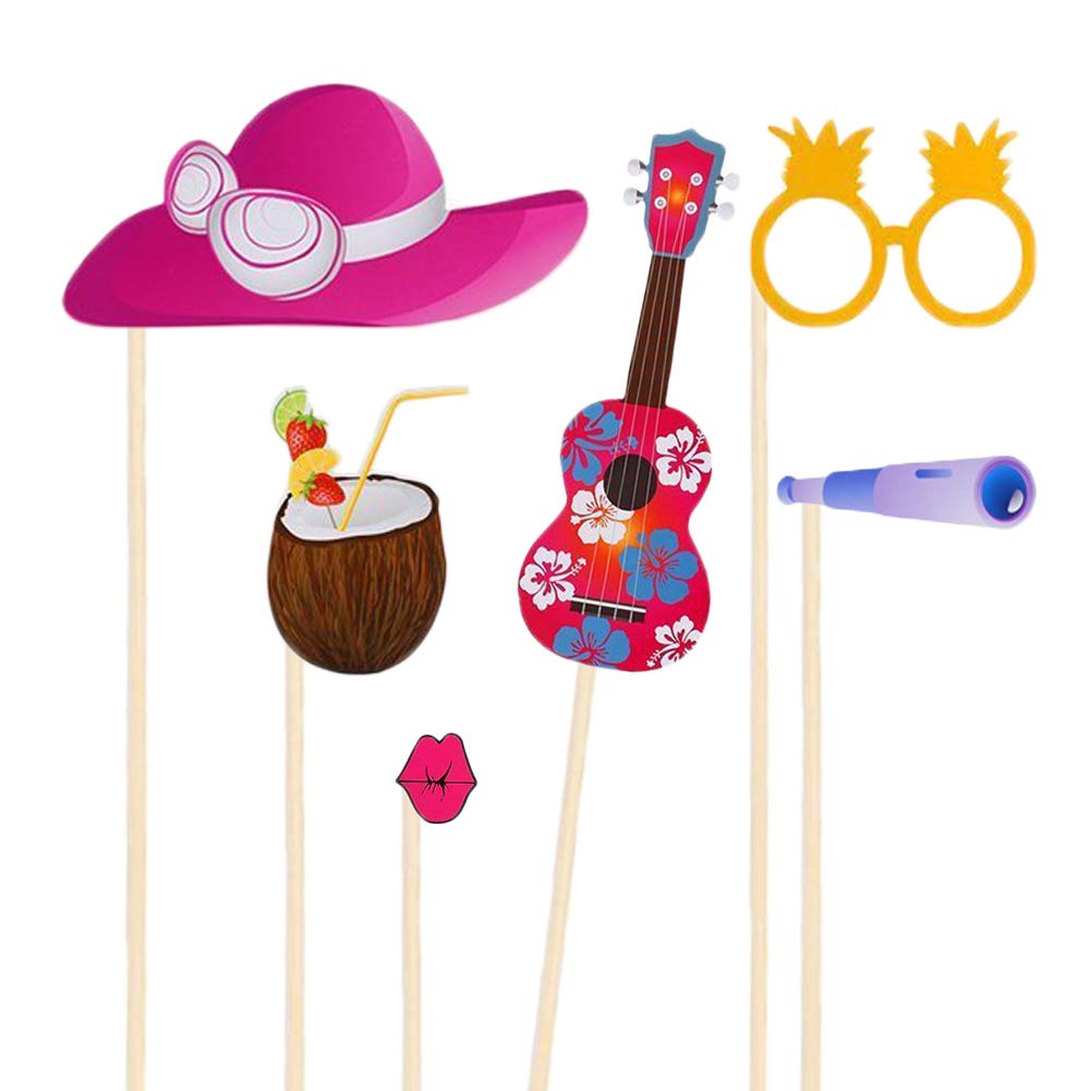 Hawaiian Photo Booth Props for Holiday, Wedding, Fun Party Decorations - 43 Count