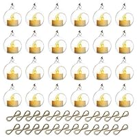 Nuptio 24 Pcs Mini Hanging Glass Tealight Globe Candle Holder with LED Candle, 2.36 Inches Diameter, Wedding Party Tree Decoration (20 Pcs + 4 Pcs)