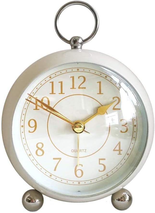 JUSTUP Small Table Clock,4 inch Classic Analogue Quartz Table Desk Alarm Clock with Non