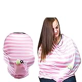 Infant, Baby Car Seat Covers & Canopy, Baby Nursing Cover - Premium Quality, Stretchable Material - Practical Helper Pocket - Multi Purpose 4-in-1 Cover For Baby Boys & Girls (Pink and White)