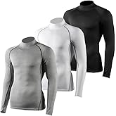 VRYXAL 3 Pack Men's Half Turtle Neck Compression Shirts - Long Sleeve Thermal Workout Tops for Winter Gym & Training