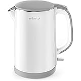 Electric Kettle, Miroco Double Wall 100% Stainless Steel Cool Touch Tea Kettle with 1500W Fast Boiling Heater, Cordless with 