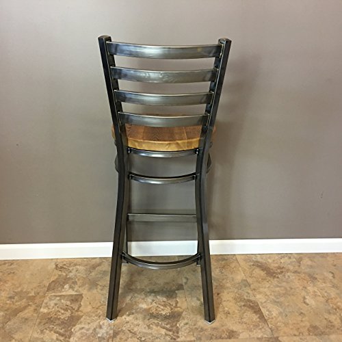 Set Of 2 Reclaimed Wood Seat Bar Stool | With Ladder Back Metal Frame | Restaurant Grade | High Quality |30 Inch High Barstool