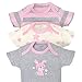 Gerber Baby Girls' 3-Pack Short-Sleeve Onesies Bodysuit, Gray/lt Pink, 0-3 Months