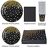 ANECO 146 pieces Black With Gold Foil Party Supplies Disposable Party Tableware Set for Graduation, Party, for 24 Guests