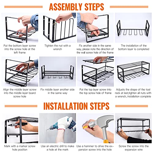 Storage Rack, Heavy Duty Floating Tool Shelf, Wall Mounted Storage Shelves for Handheld & Power Tools, Pimpimsky Compact Steel Design with 5 slot, Workshop | Shed | Garage Tool Organizer