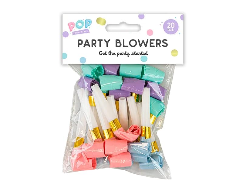 Pastel Party Blowouts – Pack of 20 Noise Makers for Parties, Celebrations & Events – Pastel-Coloured Party Blowers