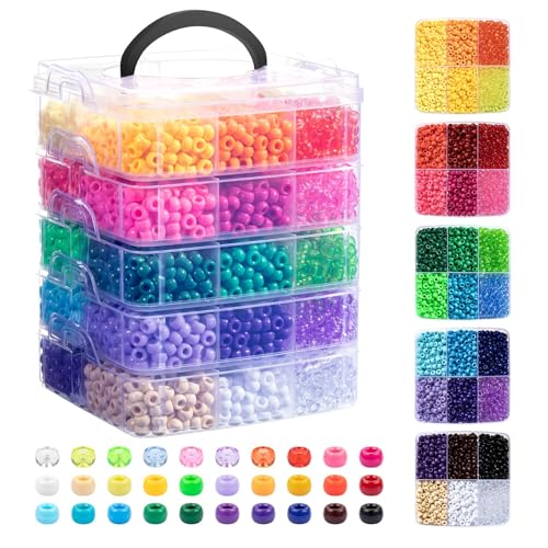Simetufy 6000Pcs Pony Beads, 30 Colors 6x9MM Kandi Beads Bulk for Crafts Bracelet Making Hair Braiding Jewelry Key Chains DIY Crafts Gifts (3.44lb, Stack Box)