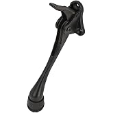 HA SHI 1 Stopper 6 in Black Tall Kickdown Door Stop for Bottom of Door | Kick down to hold the door, tap up to release. Height-adjustable rubber tip suits carpet, tile and hardwood floors