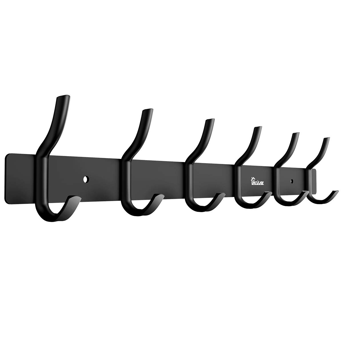Anjuer Coat Hanger Clothes Rack 6 Hooks Heavy Duty Clothes Hat Holder Aluminum Alloy Black