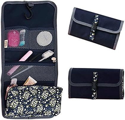 YEECOOL 3 in 1 Small Lightweight Multifunction Floral Portable Hanging Toiletry Bag Travel Cosmetic Organizer Women Makeup Bag Men Shaving Kit with Hook for Vacation/Home Use (Royal Blue)