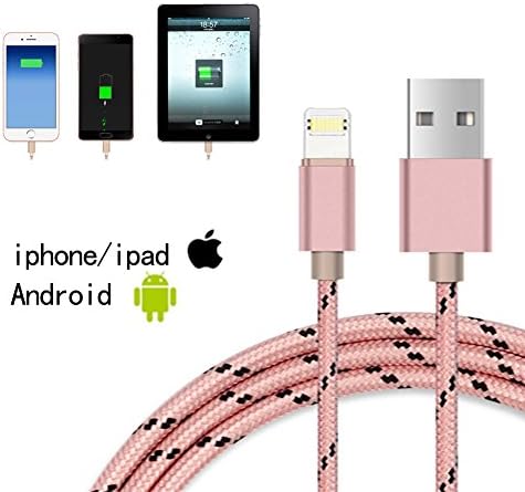 2-1Multifunction Lightning USB Cable,Jiaoly Braided Nylon Rope Data Cable Support for Apple and Android Systems Double Side can Charge and Fast Data Transfer (Pink)