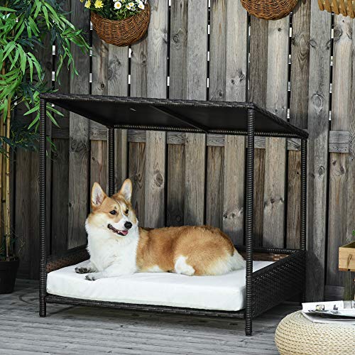 PawHut Wicker Dog House Raised Rattan Dog Cat Bed For Indoor Outdoor