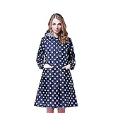 LOHOME Lady’s Raincoat, Women's Long Dot Style Waterproof Hooded Raincoat Clothing Rainwear Rain Jacket Quick Dry Beautiful Cute Wind Coat for Women Ladies Girls (Navy)