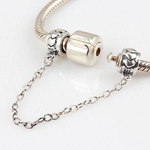 Hoobeads Love Heart Solid Sterling Silver Screw Threaded Safety Chain Charm For European Style Bracelet by Hoobeads Safety Chain
