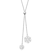 SHAOAN Snowflake Necklace for Women 925 Sterling Silver Long Chain Y Shaped Pendant Necklace Adjustable SimpleJewelry Gifts for Women