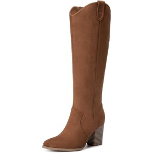 Athlefit Suede Knee High Boots Women Fall Tall Boots with Side Zipper | Suede Boots, 2.99-inch Chunky Heel, Pointed Toe, 5mm