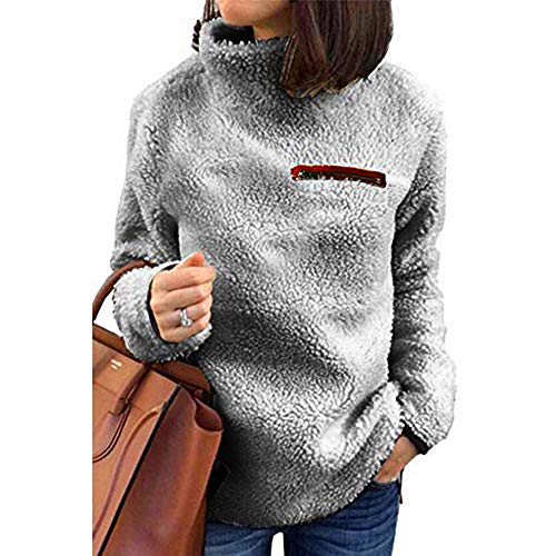 Women Sweatshirts Coats Duseedik Solid Zippers Turtleneck Blouse Fleece Sweatshirt Pullover Tops Shirt