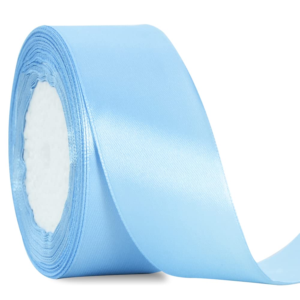 TONIFUL 4cm X 22M Wide Light Blue Satin Ribbon Solid Fabric Ribbons for Wedding Car Decoration Chair Sash Crafts Gift Wrapping Cutting Ceremony Table Bows Floral Sewing Party Decoration