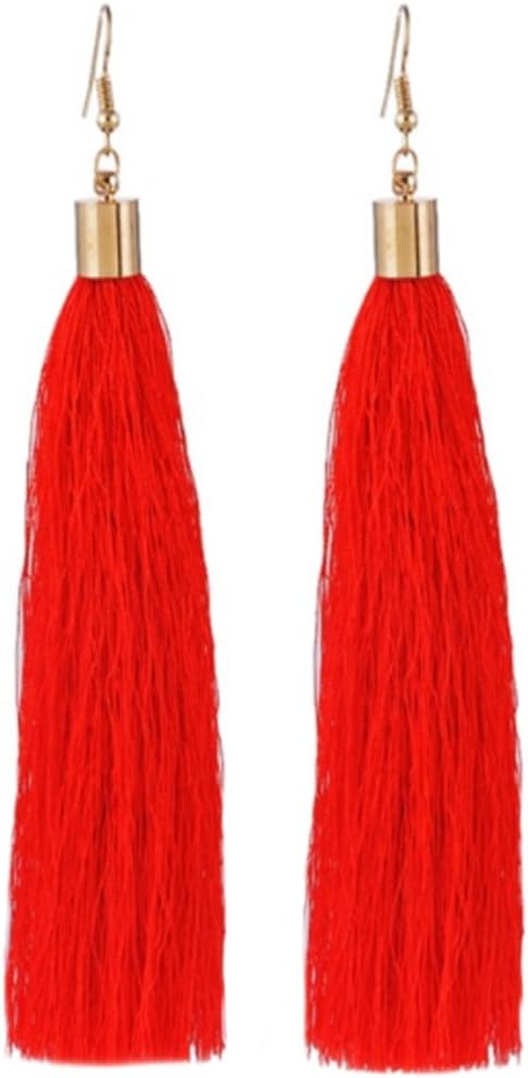 Long drop Tassel Earrings Hook Gold Metal Cap Party Boho Statement