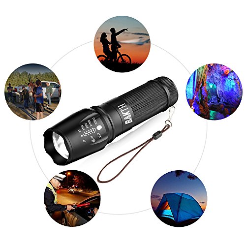 BAKTH Super Bright CREE XML T6 LED Tactical Flashlight, Outdoor Handheld Zoomable 5 Light Modes Water Resistant flashlight with USB Charger & 18650 Rechargeable Battery - Thumbnail 3