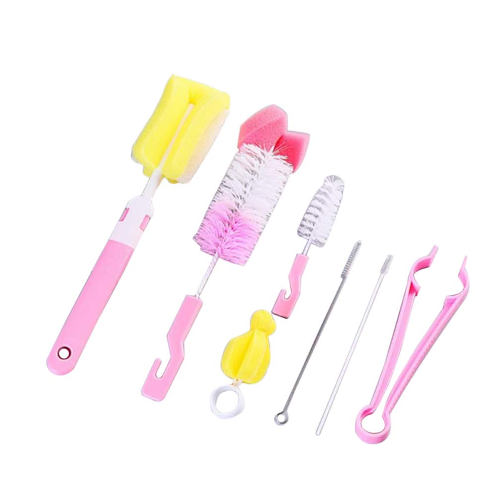 9PCS Cleaning Brushes, Pink Baby Bottle Cleaning Kit Multipurpose Bottle Cleaning Brushes Non-Scratch Water Bottle Cleaner Set for Baby Bottle Tube Pipe Flask Straws Brush