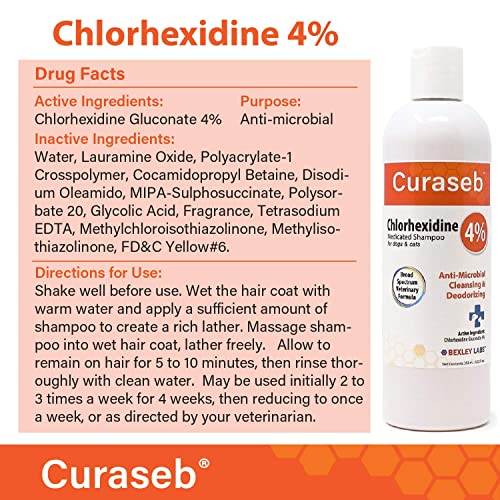 Curaseb Chlorhexidine 4 Shampoo for Dogs & Cats, Maximum Veterinary