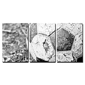 3 Piece Canvas Wall Art - The Closeup Image of an Old Ball on The Ground - Modern Home Art Stretched and Framed Ready to Hang - 16"x24"x3 Panels
