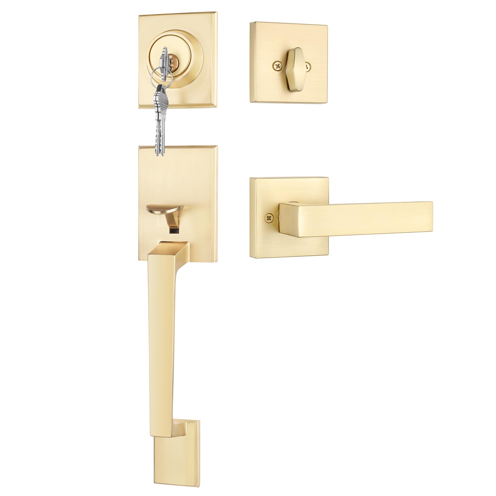 Photo 1 of Haidms Gold Front Door Handle and Deadbolt Set, Entry Door Handle and Deadbolt with Reversible Handle Lever,Front Door Lock Set, Exterior Door Handles and Locks