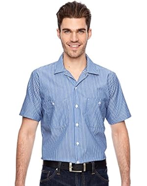 Men's Short-Sleeve Front Pockets Work Shirt, GM BLUE STRIPE