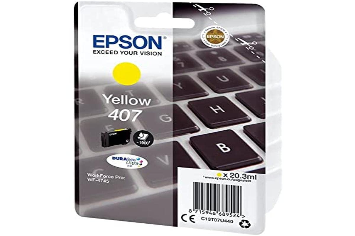 Epson 407 Yellow Keyboard Genuine, Ink Cartridge DuraBrite Ultra WorkForce Pro WF-4745DTWF