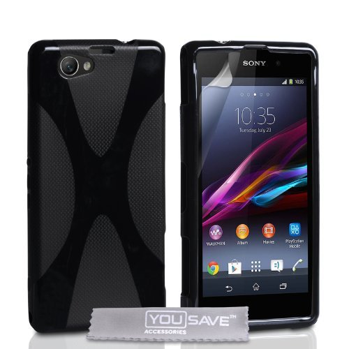 Yousave Accessories Sony Xperia Z1 Compact Case Black Silicone Gel X-Line Cover