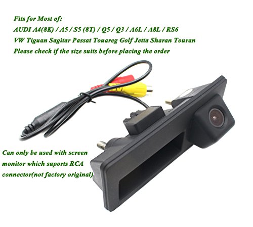 Vehicle Backup Camera with Dynamic Intelligent Trajectory Moving Guide Line Work With Audi A4L A5 A3 Q3 Q5 RS6 for VW Passat Tiguan Jetta Sharan Touareg Lavida Skoda, Car Rear View Trunk Handle Camera