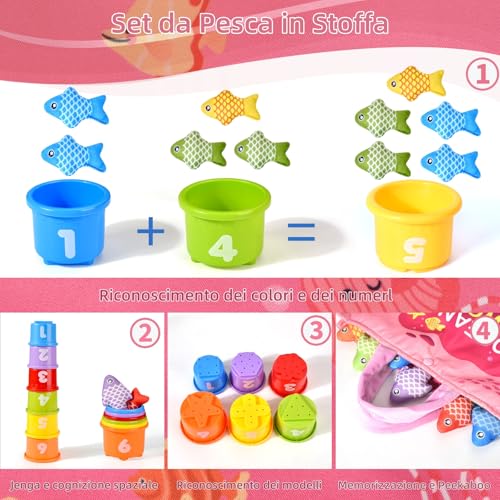 Tokiyis Montessori Games 1 Year – Soft Fishing Game for Baby Girl with 12 Fishes – Colourful Child Game Educational Toy for 6 9 12 18 Months – Pink Gifts for Children Girl 1 2 3 Years