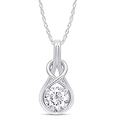 SAVEARTH DIAMONDS 925 Sterling Silver Moissanite Pendant Necklace: 1 Carat Round Cut Lab Created Solitaire Diamond Necklace with Gold Plated Chain - Trendy Infinity Knot Gem Jewelry for Women