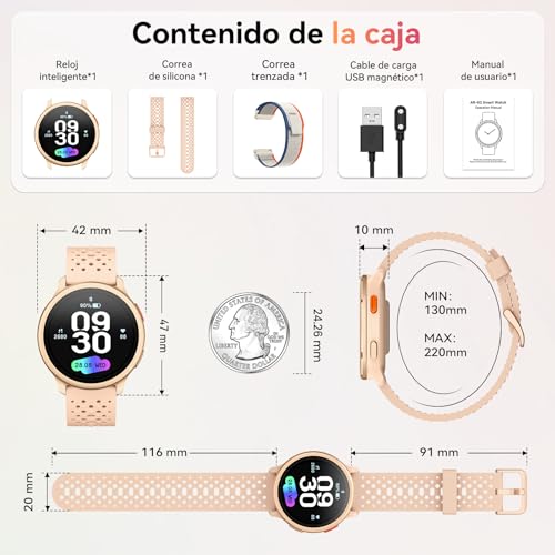 Women's Smart Watch 1.27" Round Smartwatch 2 Straps, Sleep Monitor Health and Fitness Functions 120+ Sports Modes 3ATM Waterproof for iPhone/Samsung/Android Pink