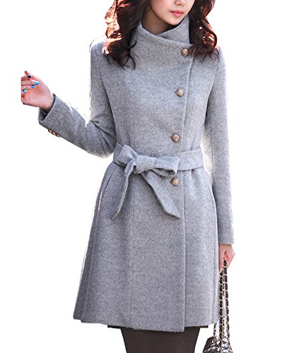 Aishang Women's Single-Breasted Thick Wool Trench Coat Jacket With Belt