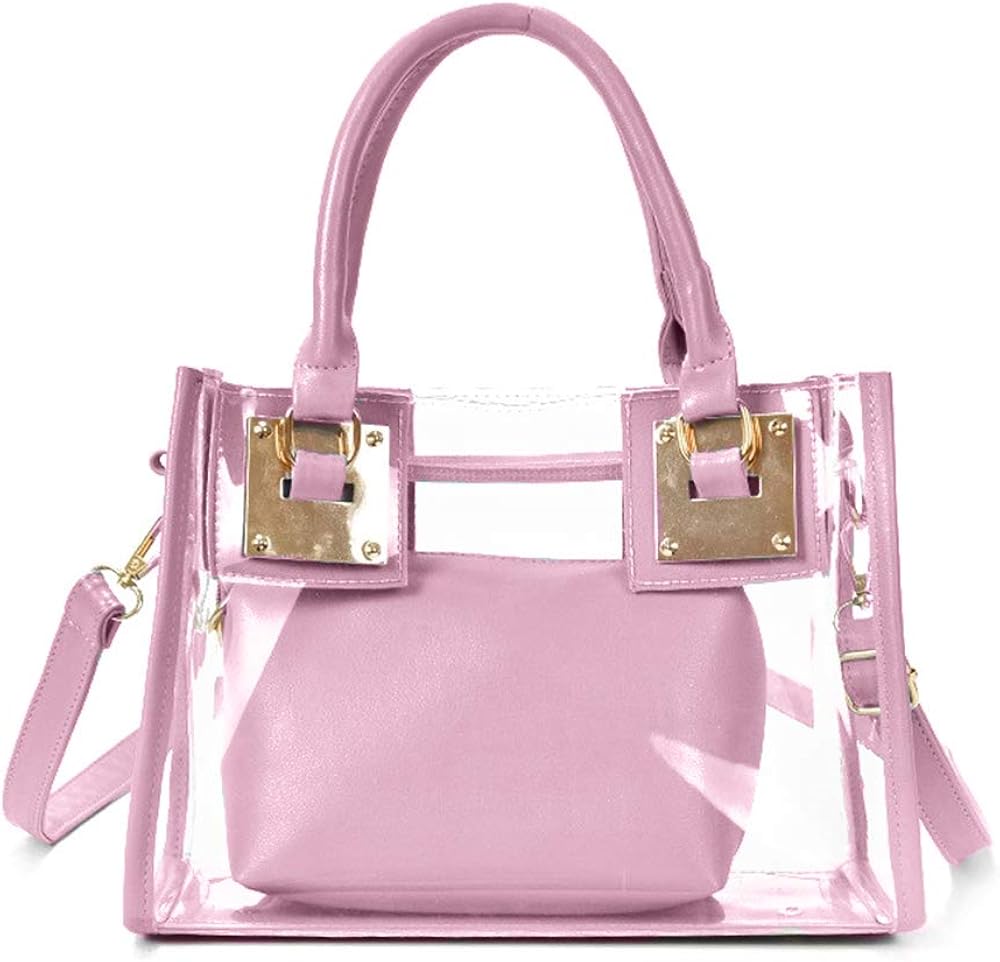 Segater® Clear Crossbody Handbags,Women's Small Tote Beach Bag Fashion Clear Jelly Handbag Top Handle Shoulder Bag Pink Transparent Purse