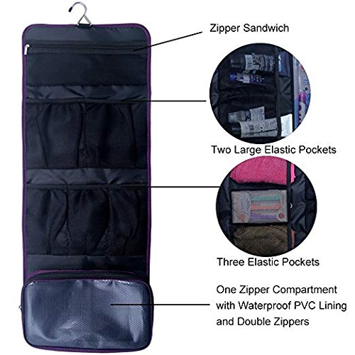 Travel Hanging Toiletry Bag Travel Kit Organizer Cosmetic Makeup Waterproof Wash Bag for Women Girls Travel Case for Bathroom Shower (Purple)