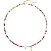 Wellike Initial Necklaces for Women Colorful Beaded Choker Necklace Stainless Steel 18K Gold Plated Y2K Aesthetic Gold Letter Necklace Handmade Boho Summer Necklace Jewelry Gift