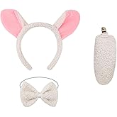 LEKTIST Lamb Costume Accessories Set, Sheep Ears Headband and Tail, Plush Farm Animal Costume for Adults, Halloween Props