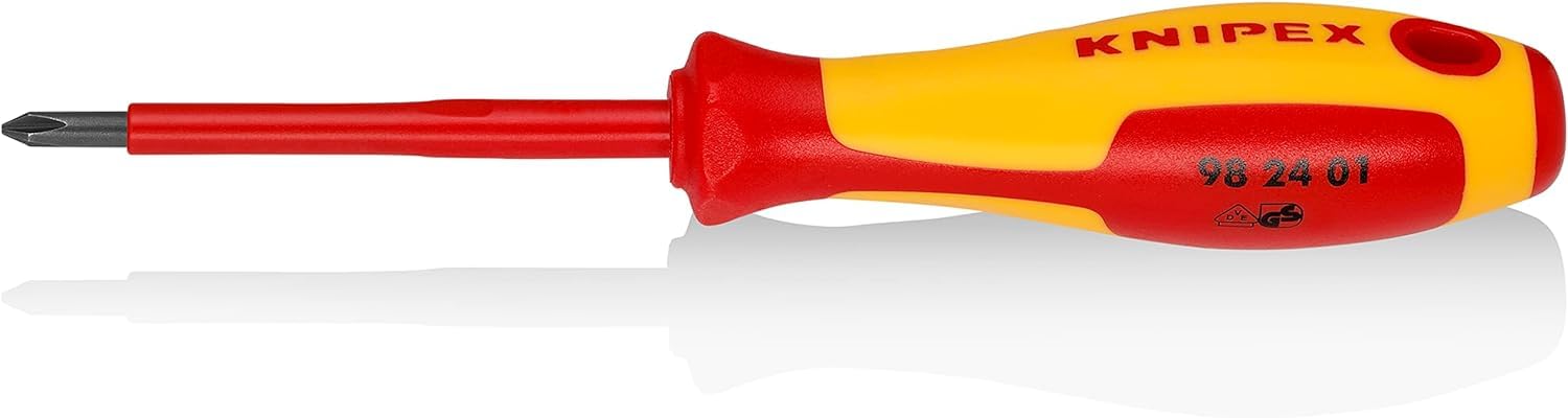 KNIPEX Screwdriver for Cross Recessed Screws Phillips Insulating Multi-Component Handle, VDE-Tested 187 mm, 98 24 01