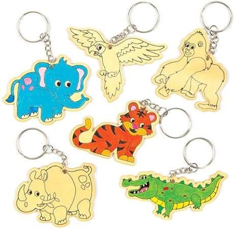 Amazon ジャングルの動物 木製 ぬりえ キーホルダー 6個入り 好きな色をぬってかんたん手作り楽しいセット 母の日や父の日のプレゼントにも ゴリラ わし ぞう とら ワニ サイ ぬりえ おもちゃ