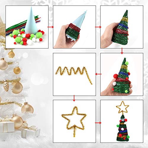 BigOtters Christmas Pipe Cleaners Set, 550PCS Craft Supply Including 200PCS Xmas Pipe Cleaners 200PCS 2-Style Pom Poms 100PCS Self Adhesive Wiggle Eyes and 50PCS Bells Snowflakes for DIY Art Project